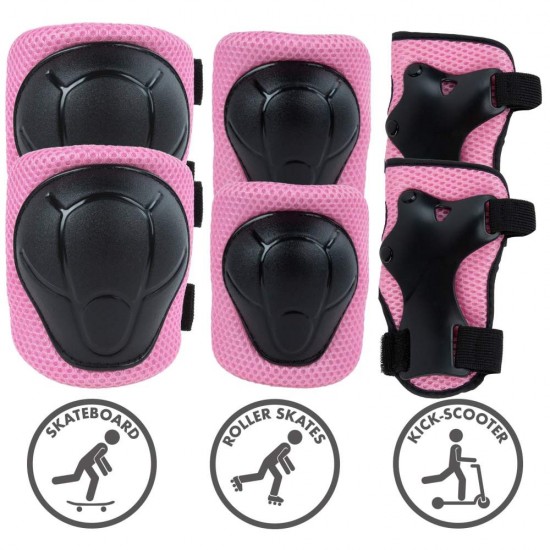 Set de protectie Kidwell Trix, genunchiere, cotiere si palme, marime M, roz