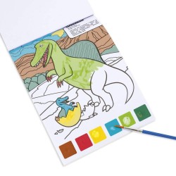 Carte de colorat cu vopsele și pensulă, Kidea Dinozauri