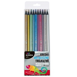 Creioane colorate triunghiulare, metalice Kidea - 10 culori