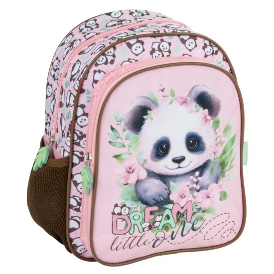 Ghiozdan fetițe grădiniță cu două compartimente, model Panda