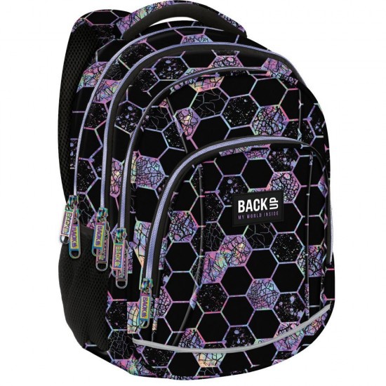 Ghiozdan ergonomic , cu 4 compartimente - model Matrix Glow - Backup