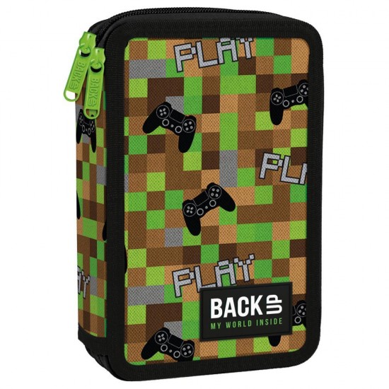 Penar cu două compartimente, echipat cu rechizite model Minecraft Pixel - BackUp