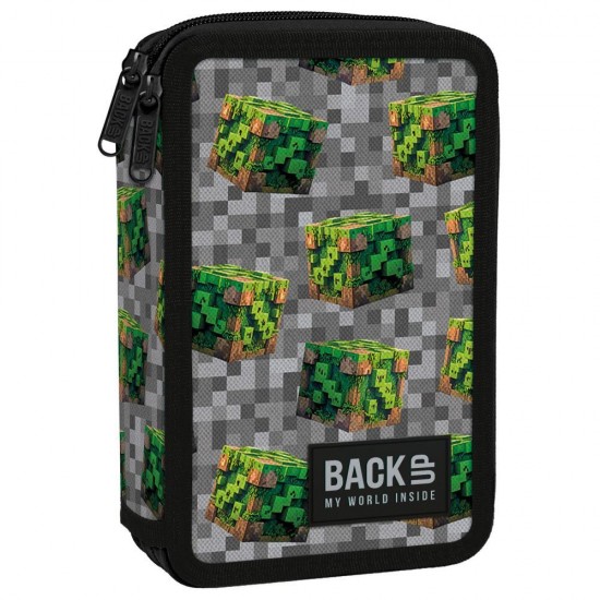 Penar cu trei compartimente, echipat cu rechizite model Creative Pixels 3D - BackUp,