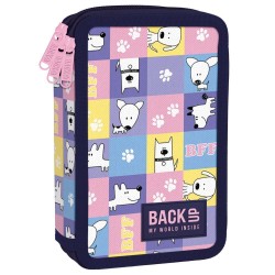 Penar cu trei compartimente, echipat cu rechizite, model Dog World carouri - BackUp,