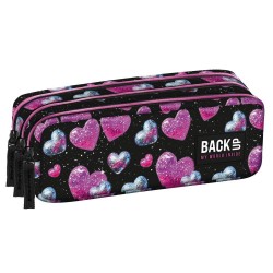 Penar oval cu trei compartimente, model inimioare roz și mov - BackUp