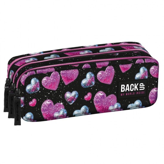 Penar oval cu trei compartimente, model inimioare roz și mov - BackUp