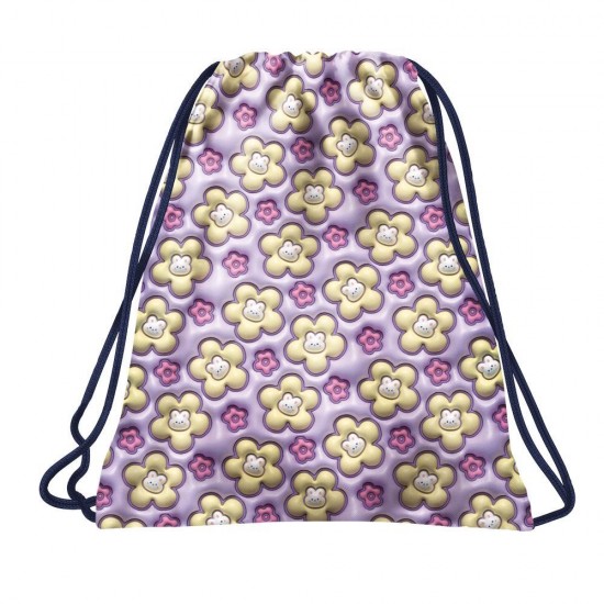 Rucsac tip sac cu șnur, model Bunny Bloom Flori 3D - BackUp