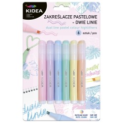 Set de 6 textmarkere pastel, cu vârf de linie dublă, Kidea