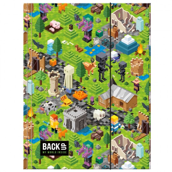 Dosar documente din carton, A4, închidere cu elastic, model Minecraft Gamer