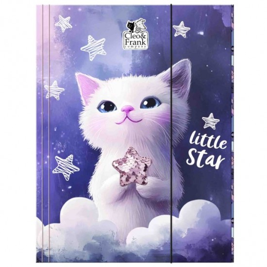 Dosar documente din carton, A4, închidere cu elastic, Cleo&Frank, model Little Star