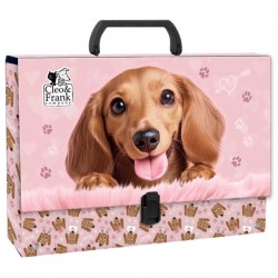 Mapă din carton laminat cu mâner, închidere cu clemă, A4, Cleo&Frank, model cățel - Derform, 10cm