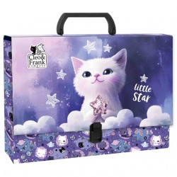 Mapă din carton laminat cu mâner, închidere cu clemă, A4, Cleo&Frank, model Little Star - Derform, 10 cm