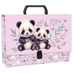 Mapă din carton laminat cu mâner, închidere cu clemă, A4, model Panda - Derform, 10 cm