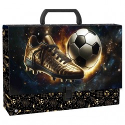 Mapă din carton laminat cu mâner, închidere cu clemă, A4, model Golden Ball - Derform, 10 cm