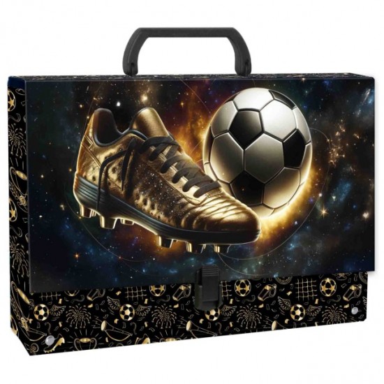 Mapă din carton laminat cu mâner, închidere cu clemă, A4, model Golden Ball - Derform, 10 cm