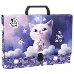 Mapă din carton laminat cu mâner, închidere cu clemă, A4, Cleo&Frank, model Little Star - Derform, 5cm