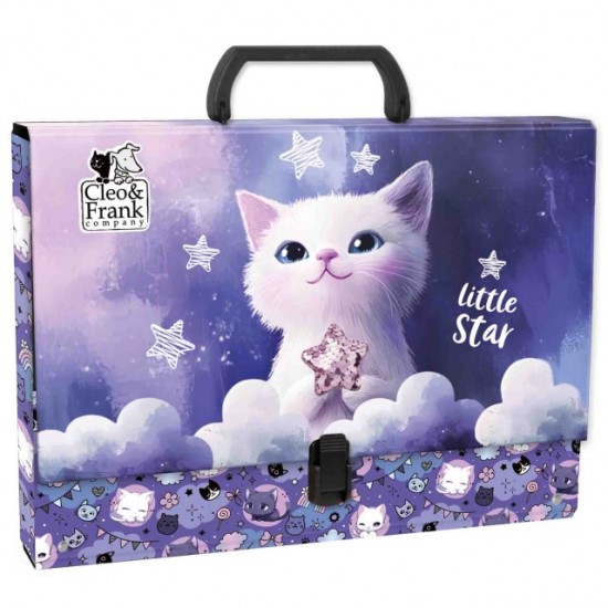 Mapă din carton laminat cu mâner, închidere cu clemă, A4, Cleo&Frank, model Little Star - Derform, 5cm