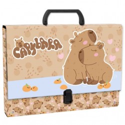 Mapă din carton laminat cu mâner, închidere cu clemă, A4, model Capibara - Derform, 5cm