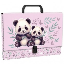 Mapă din carton laminat cu mâner, închidere cu clemă, A4, model panda - Derform, 5cm