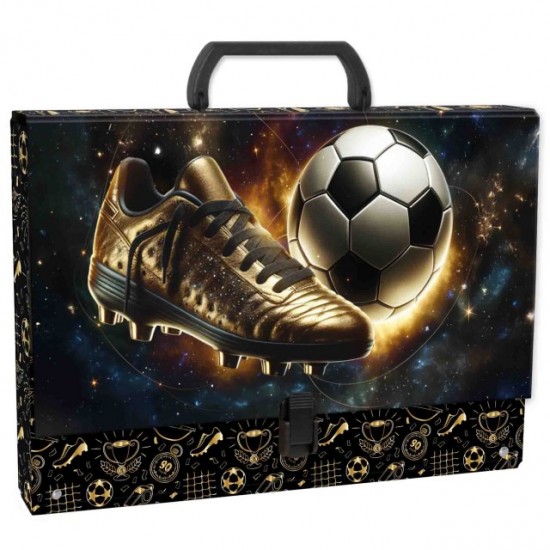 Mapă din carton laminat cu mâner, închidere cu clemă, A4, model Golden Ball - Derform, 5cm