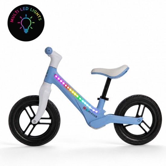 Bicicletă fără pedale Bebego Lumino cu LED, albastru deschis