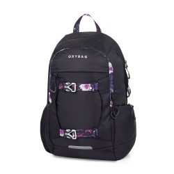 Ghiozdan și rucsac ergonomic pentru fete, negru – violet, OXY ZERO FLOWERS