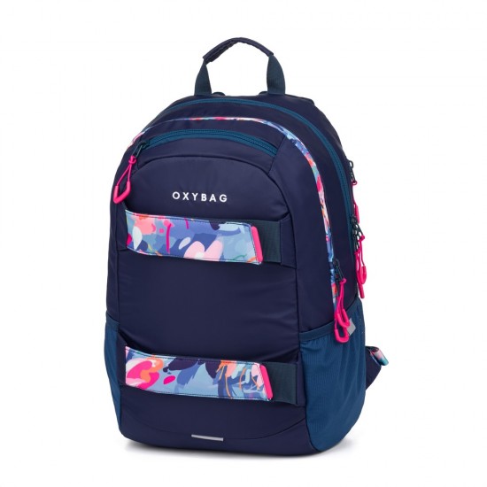Rucsac și ghiozdan pentru școală, cu penar  - OXY SPORT FLOWERS BLUE