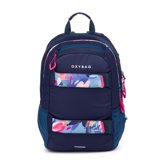 Rucsac și ghiozdan pentru școală, cu penar  - OXY SPORT FLOWERS BLUE