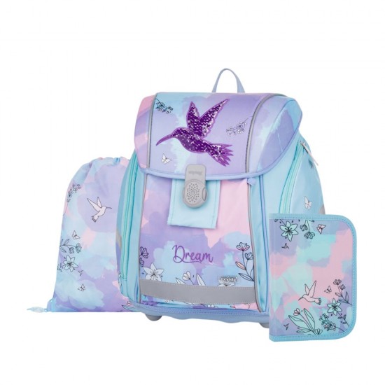 Set de școală: ghiozdan ergonomic, penar și sac de sport pentru fete, 3 piese - PREMIUM LIGHT Colibri Dream, Oxybag