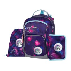 Set școală pentru copii: ghiozdan, rucsac, penar - model OXY GO cer de unicorn