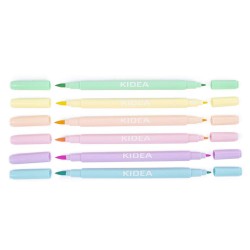 Carioci pastelate cu 2 capete cu pensula Kidea, 6 culori