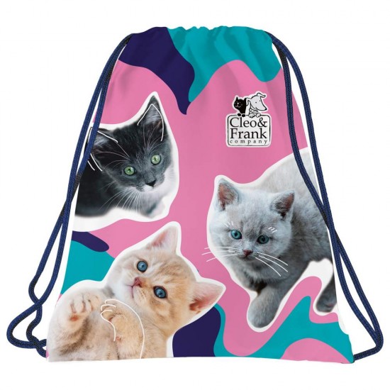 Rucsac tip sac cu șnur fete, Cleo & Frank, model pisici