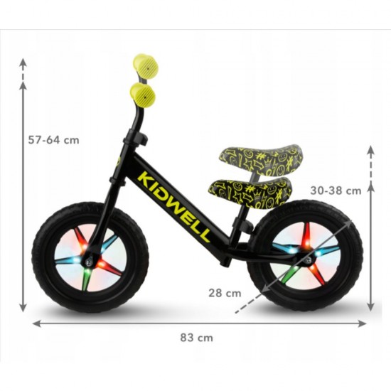 Bicicletă fără pedale Kidwell Rebel led, Neon Yellow