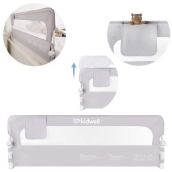 Protecție laterală pat, Cori GRAY 150 cm, înălțime reglabilă 50-65 cm, cu plasă respirabilă și un buzunar