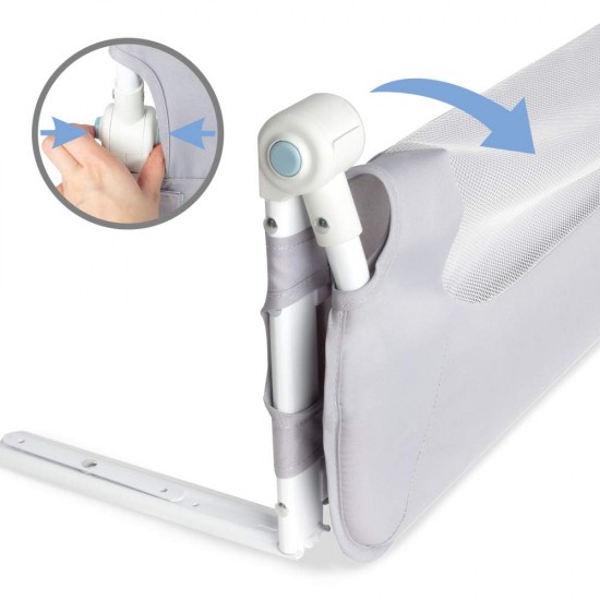 Protecție laterală pat, Cori GRAY 150 cm, înălțime reglabilă 50-65 cm, cu plasă respirabilă și un buzunar