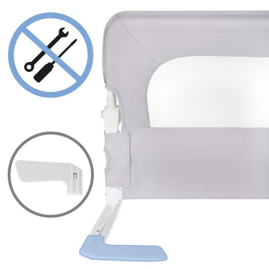 Protecție laterală pat, Cori GRAY 150 cm, înălțime reglabilă 50-65 cm, cu plasă respirabilă și un buzunar