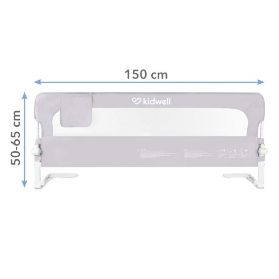 Protecție laterală pat, Cori GRAY 150 cm, înălțime reglabilă 50-65 cm, cu plasă respirabilă și un buzunar