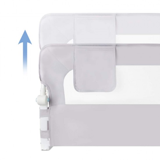 Protecție laterală pat, Cori GRAY 150 cm, înălțime reglabilă 50-65 cm, cu plasă respirabilă și un buzunar