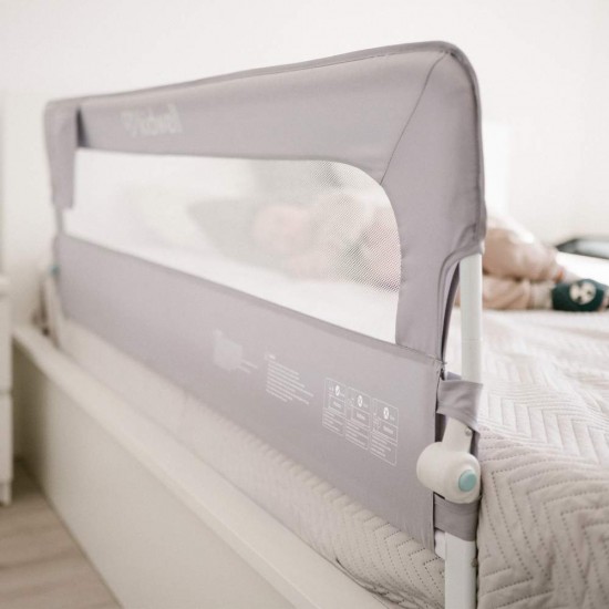 Protecție laterală pat, Cori GRAY 150 cm, înălțime reglabilă 50-65 cm, cu plasă respirabilă și un buzunar