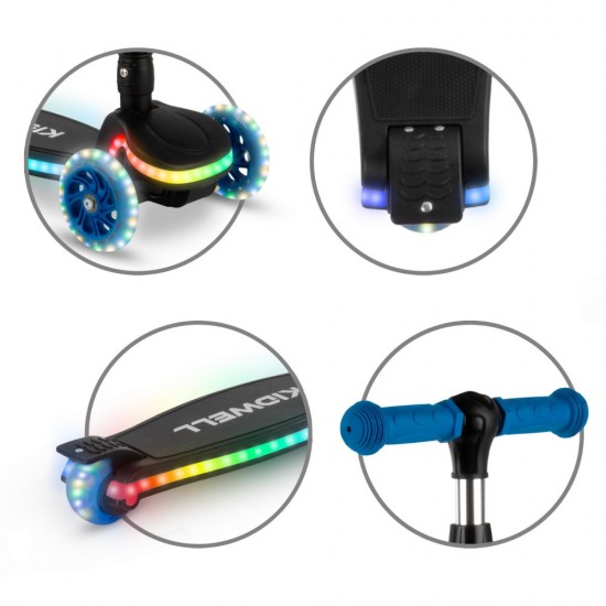 Trotinetă copii cu 3 roți, Kidwell Lumo Led Blue