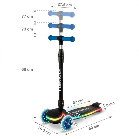 Trotinetă copii cu 3 roți, Kidwell Lumo Led Blue