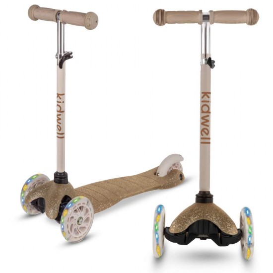 Trotinetă copii cu 3 roți, Kidwell Uno Glitter gold LED