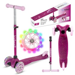 Trotinetă copii cu 3 roți, Kidwell Uno Glitter pink LED