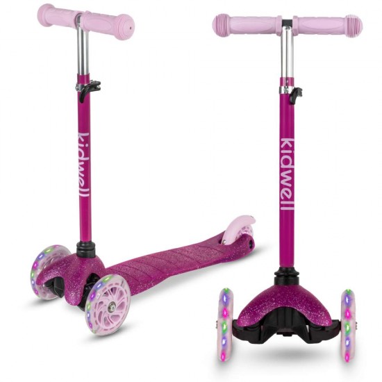 Trotinetă copii cu 3 roți, Kidwell Uno Glitter pink LED