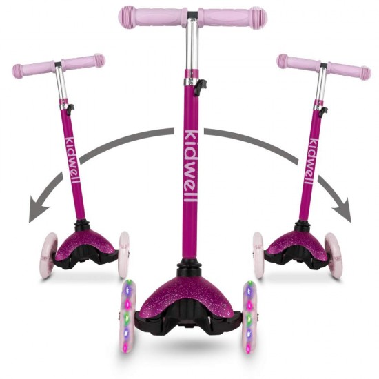 Trotinetă copii cu 3 roți, Kidwell Uno Glitter pink LED