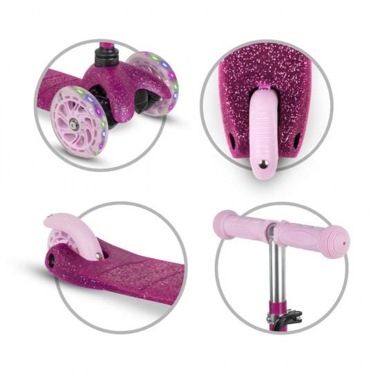 Trotinetă copii cu 3 roți, Kidwell Uno Glitter pink LED
