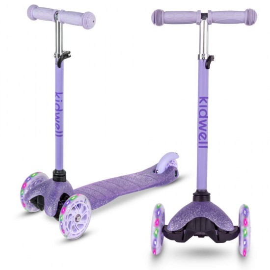 Trotinetă copii cu 3 roți, Kidwell Uno Glitter violet LED
