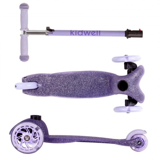 Trotinetă copii cu 3 roți, Kidwell Uno Glitter violet LED