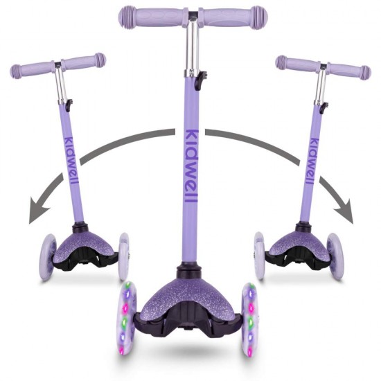Trotinetă copii cu 3 roți, Kidwell Uno Glitter violet LED
