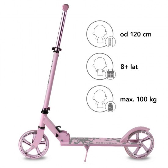Trotinetă pliabilă cu două roți din aluminiu, Kidwell Blast Light Pink